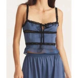 LoveShackFancy Sunny Cami Midnight Sleeveless Lace Tie Top S